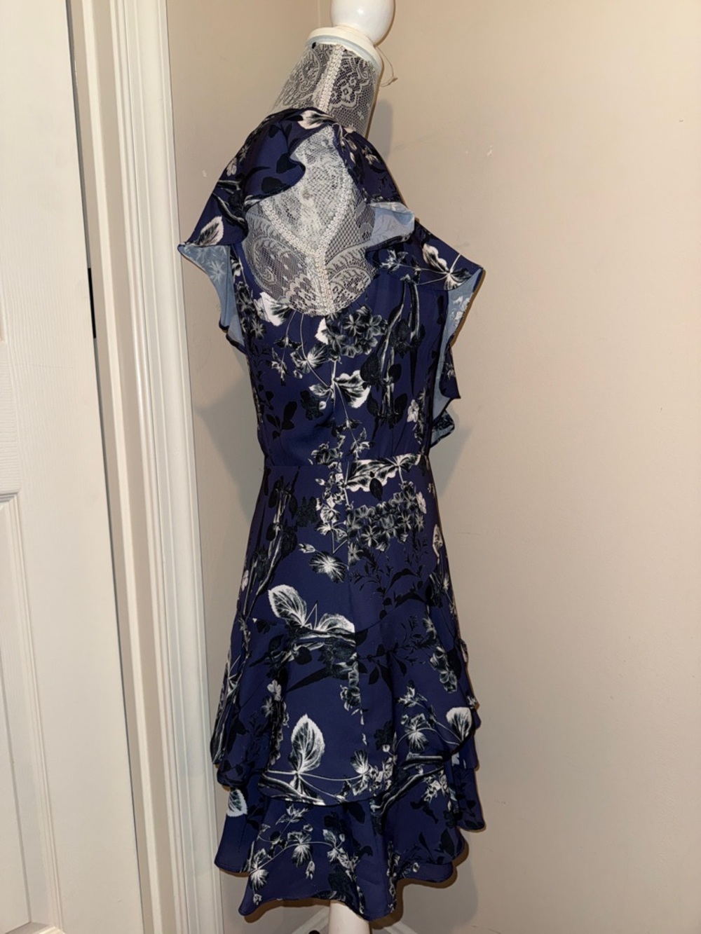 Parker Navy Paradise Floral Ruffle V-Neck Mini Dress - Picture 3 of 5